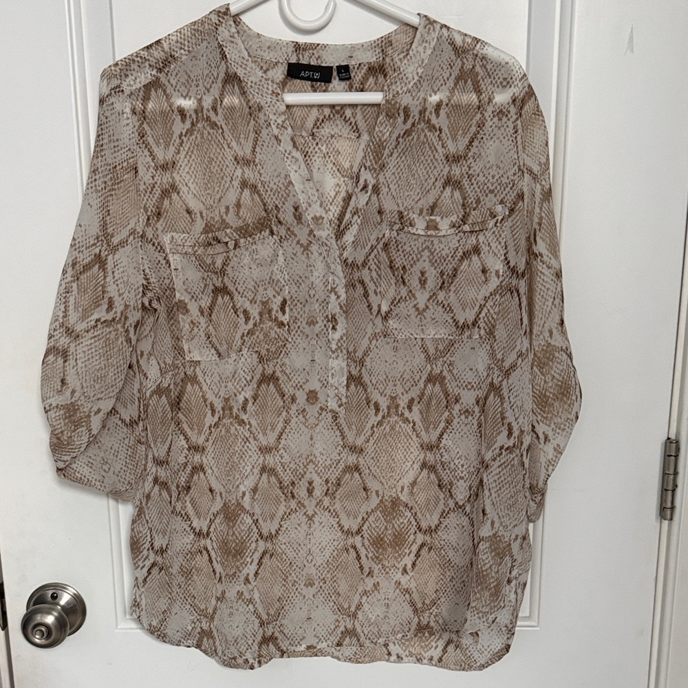 Apt. 9 Taupe and Cream Snake Print V-Neck Blouse
